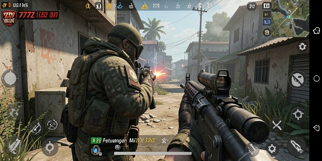 Screenshot menampilkan aksi seru dalam game FPS 777ZX.