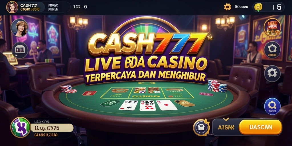 Screenshot utama CASH777 menampilkan dealer cantik dan aksi permainan langsung.