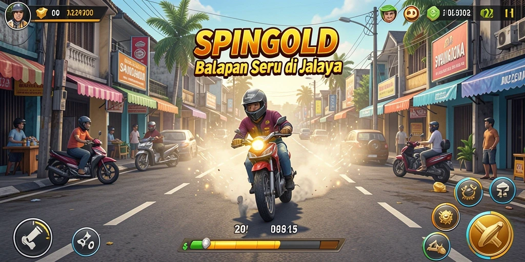 Screenshot balapan seru di SPINGOLD dengan mobil cepat di trek.