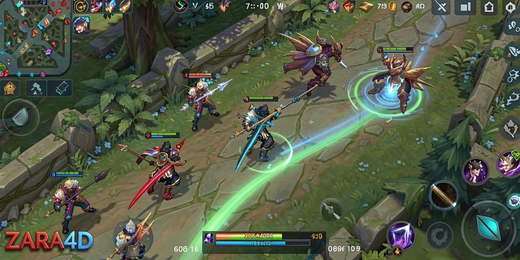 Screenshot gameplay ZARA4D dengan pertarungan seru antartim.